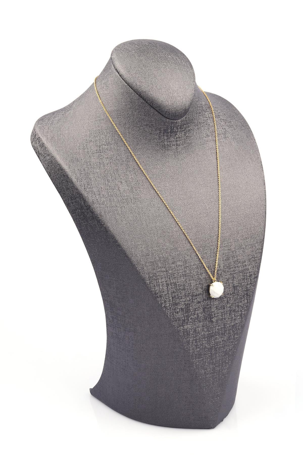 Havlit Doğal Taş Gold Renkli Kolye