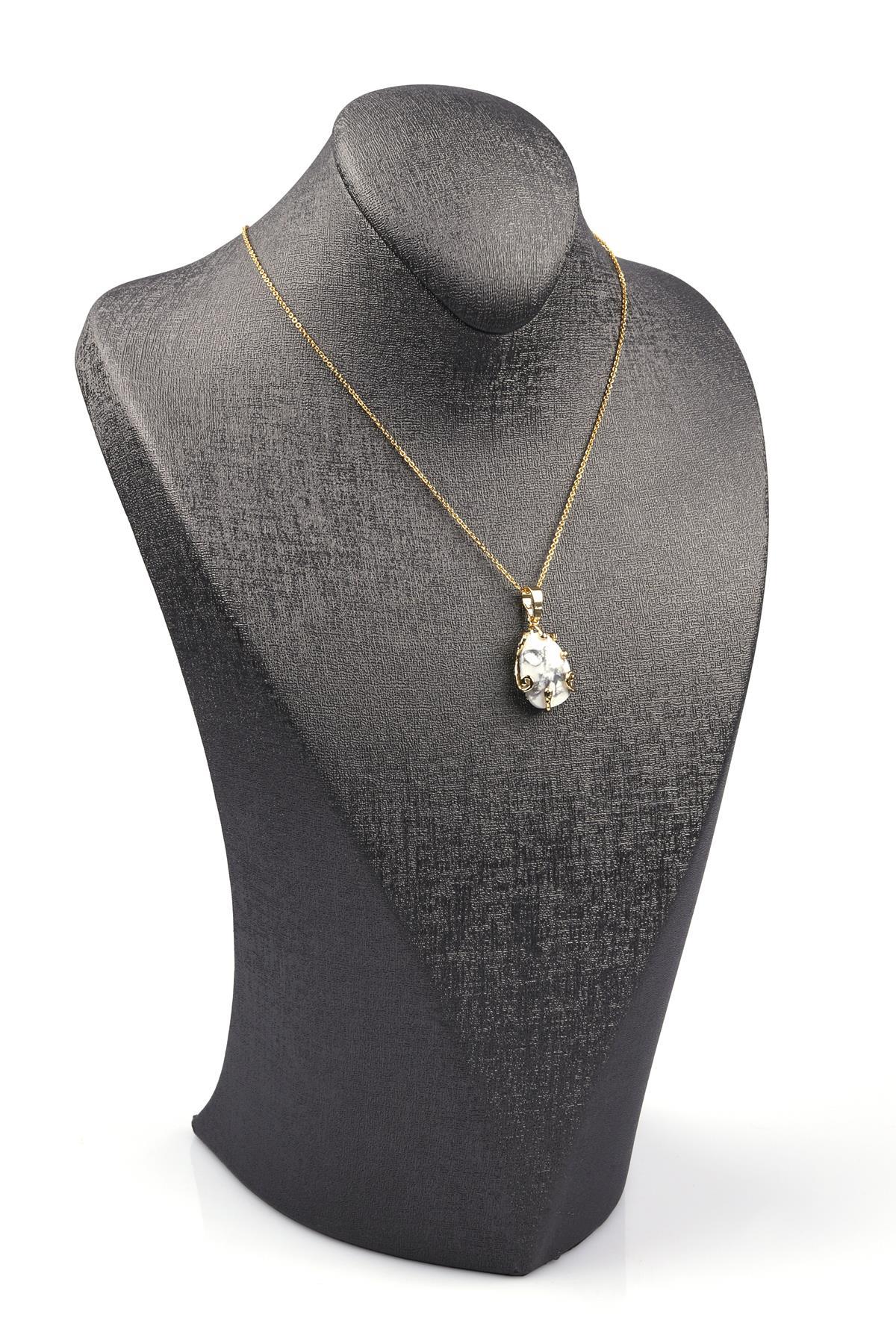 Havlit Doğal Taş Gold Renkli Kolye