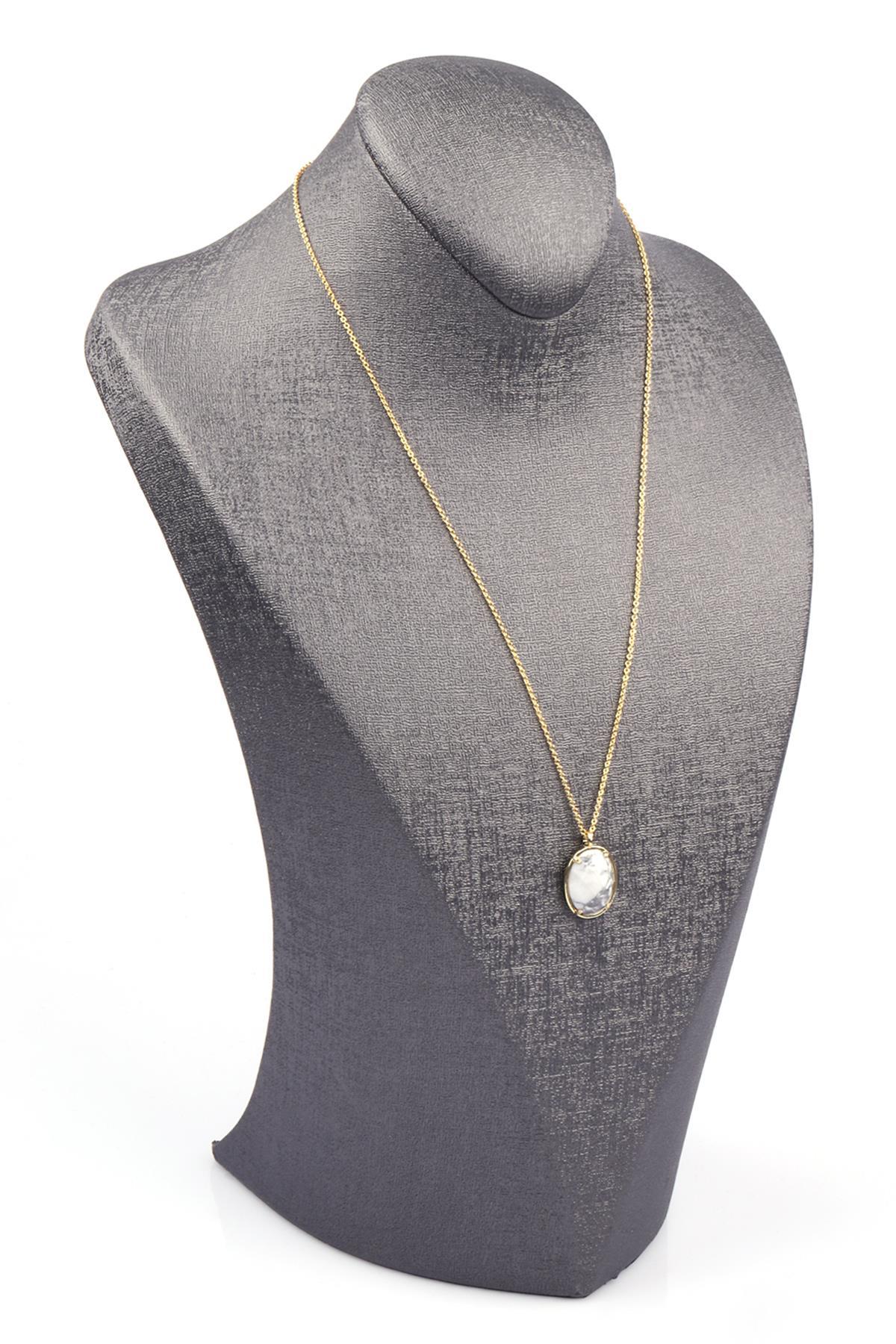 Havlit Doğal Taş Gold Renkli Kolye