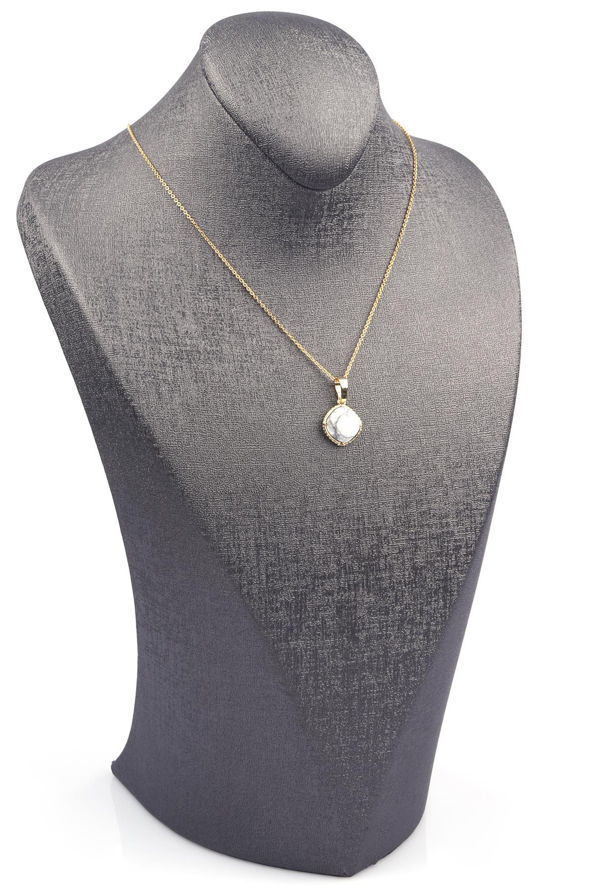 Havlit Doğal Taş Gold Renkli Kolye