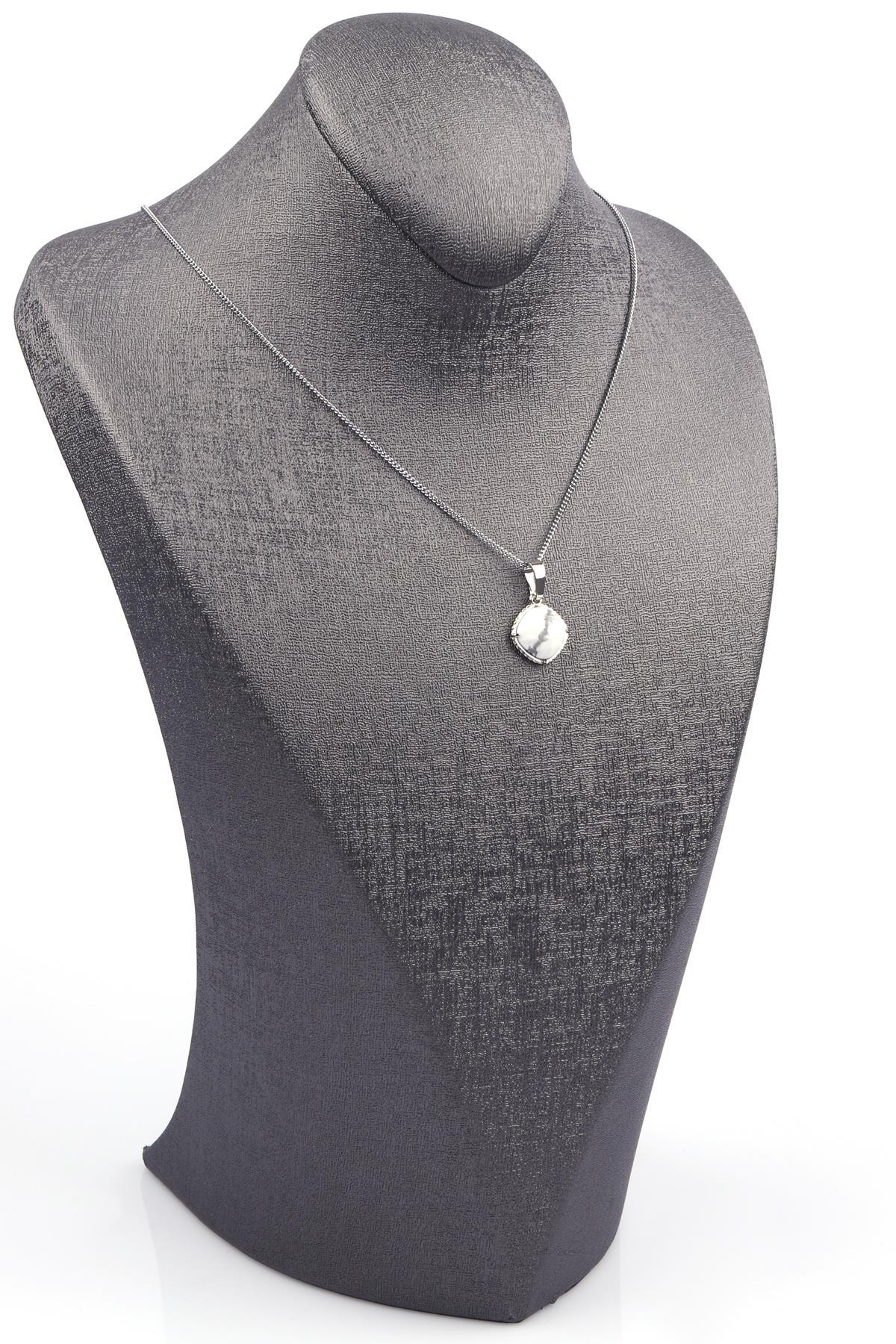 Havlit Doğal Taş Gümüş Renkli Kolye