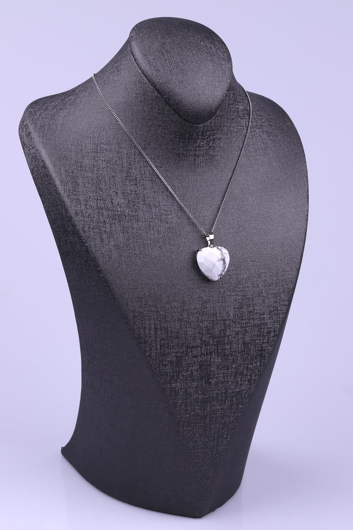 Havlit Doğal Taş Gümüş Renkli Kolye