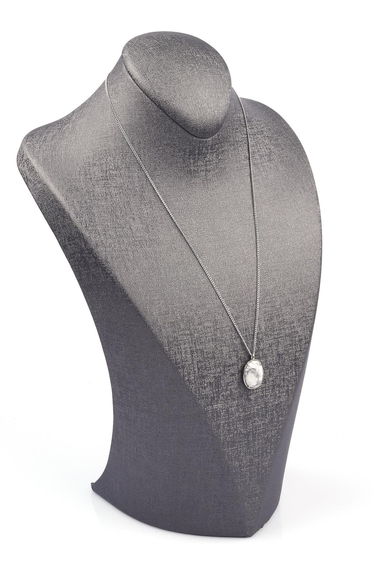 Havlit Doğal Taş Gümüş Renkli Kolye