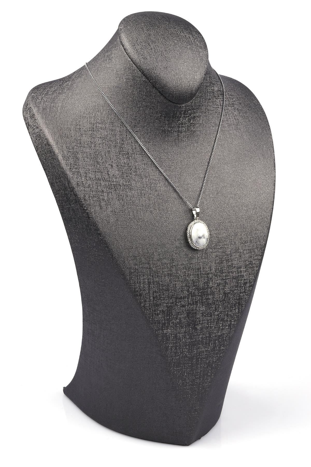 Havlit Doğal Taş Gümüş Renkli Kolye