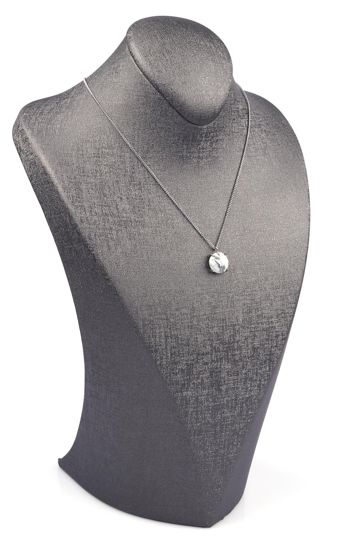 Havlit Doğal Taş Gümüş Renkli Kolye