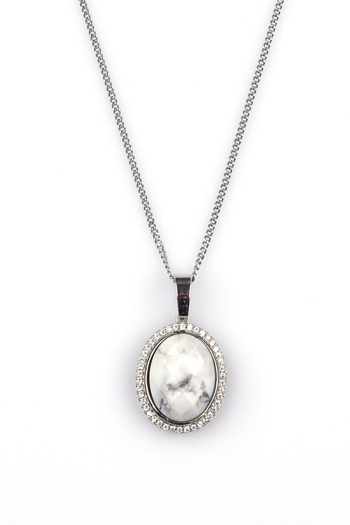 Havlit Doğal Taş Gümüş Renkli Kolye