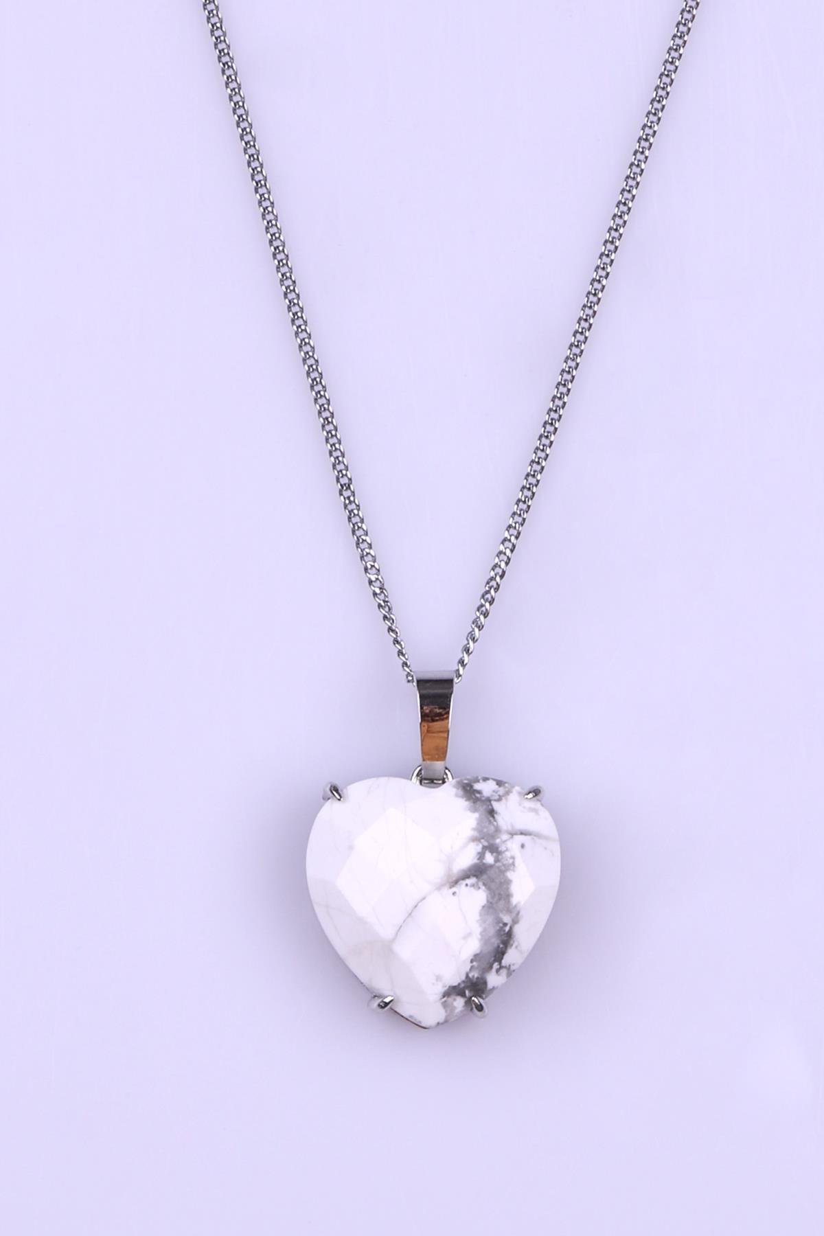 Havlit Doğal Taş Gümüş Renkli Kolye