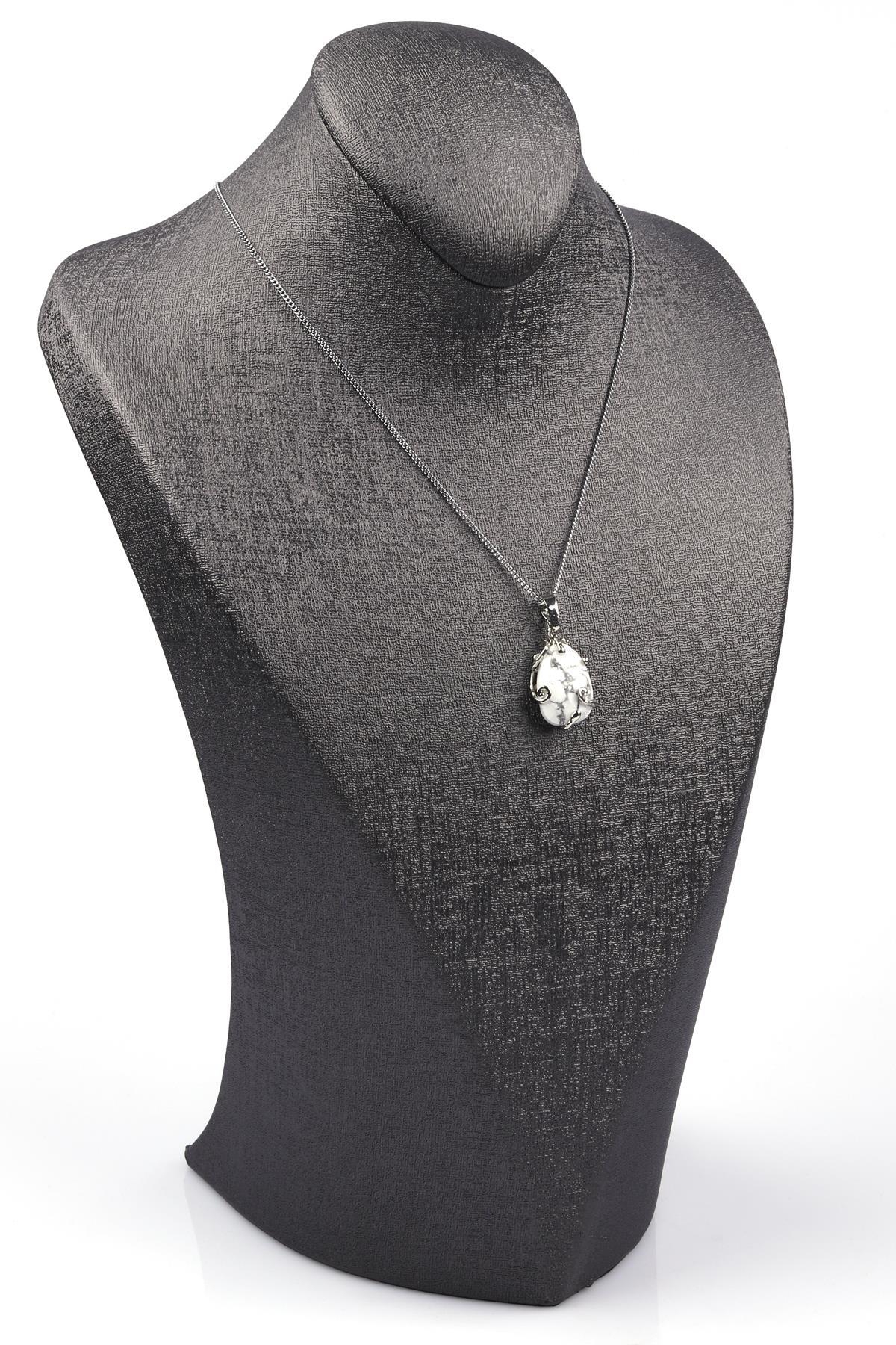 Havlit Doğal Taş Gümüş Renkli Kolye