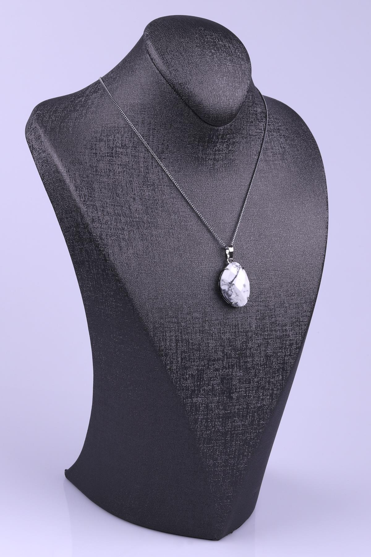 Havlit Doğal Taş Gümüş Renkli Kolye