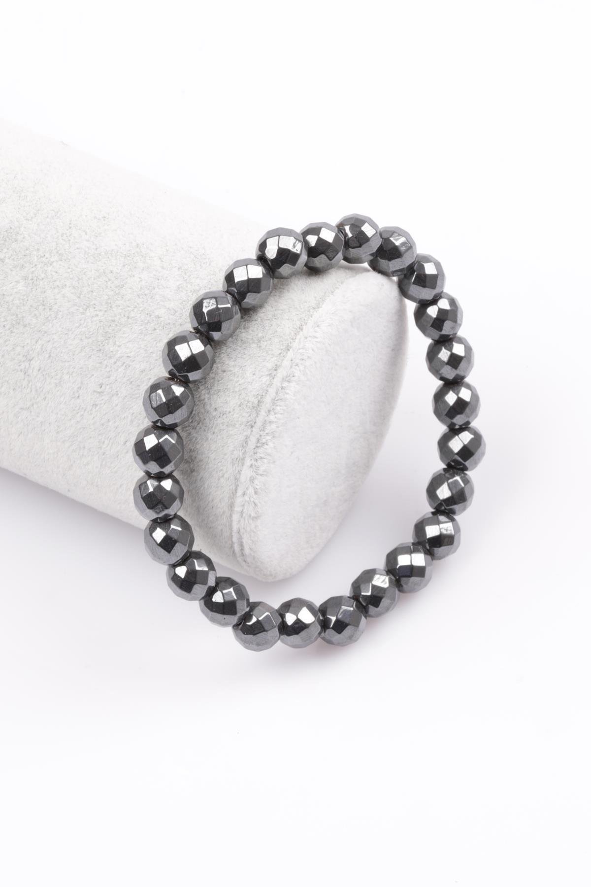 Hematit Doğal Taş Bileklik 8 mm Fasetli Küre Kesim