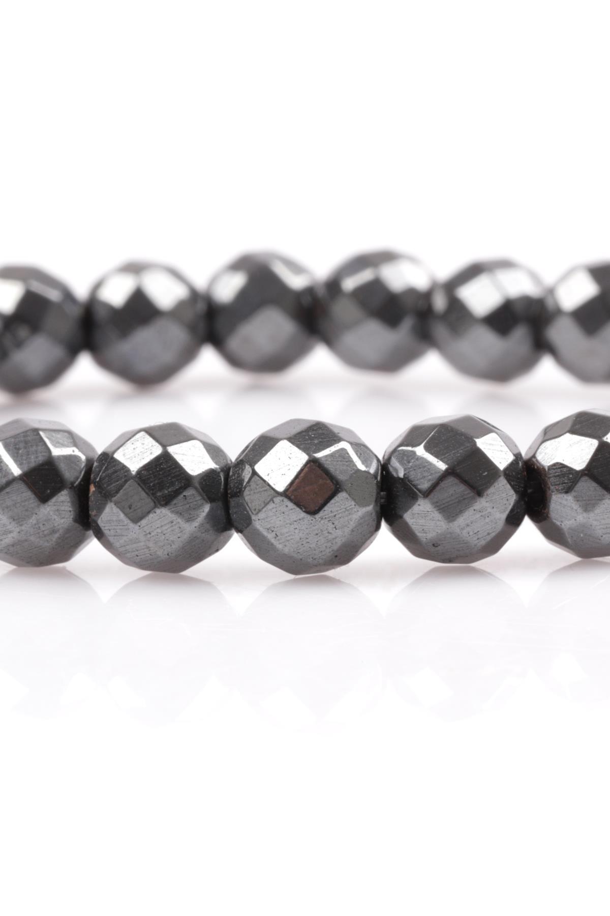 Hematit Doğal Taş Bileklik 8 mm Fasetli Küre Kesim