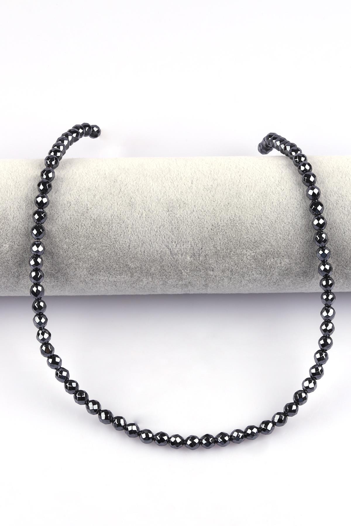 Hematit Doğal Taş Dizi 6 mm Fasetli Küre Kesim