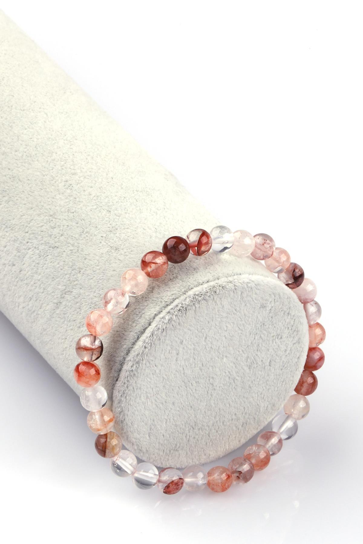 Hematoid Kuvars Doğal Taş Bileklik 6mm Küre Kesim