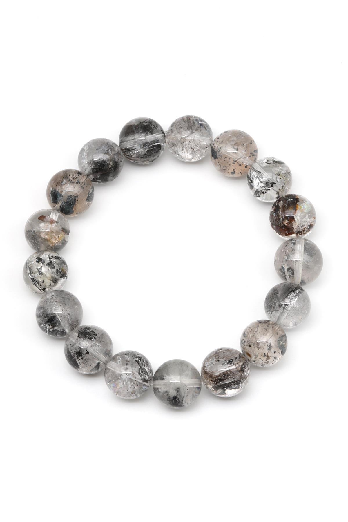 Herkimer Kuvars Doğal Taş Bileklik 12 mm Küre Kesim