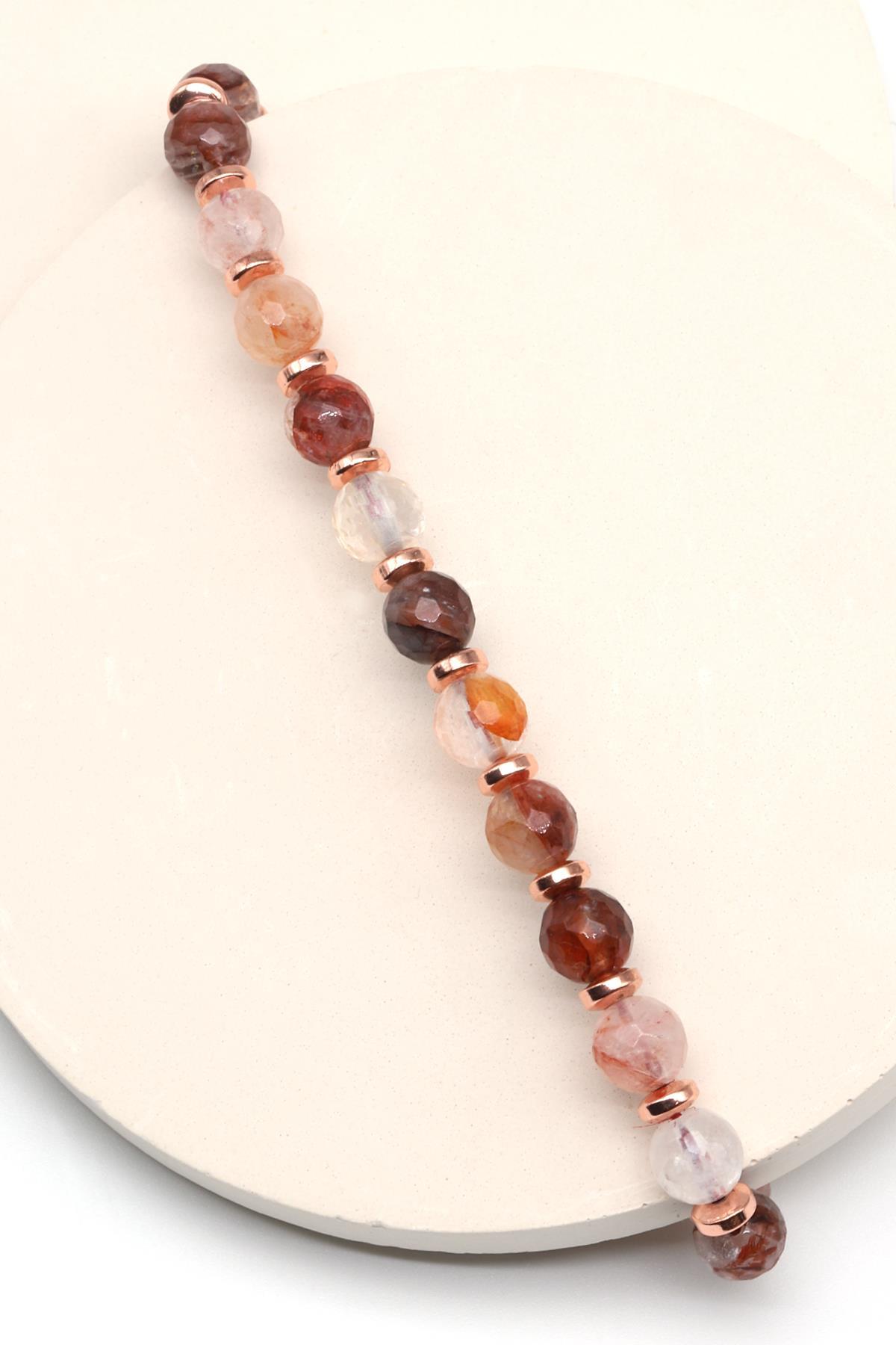 Himalaya Kuvars Doğal Taş Makrome Örme Bileklik Fasetli Küre Kesim