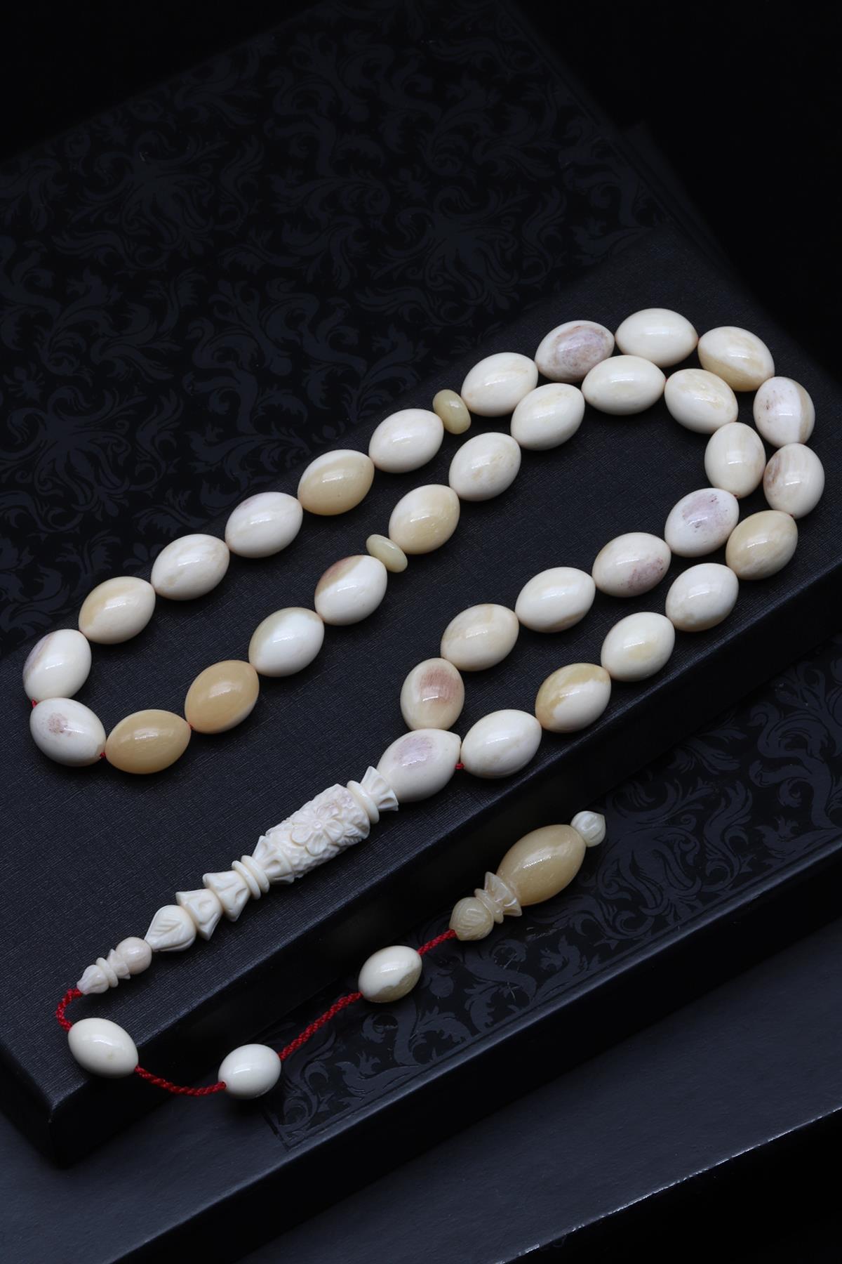 İmame Oymalı Deve Kemiği Tesbih 10 x 13 mm Beyzi Kesim