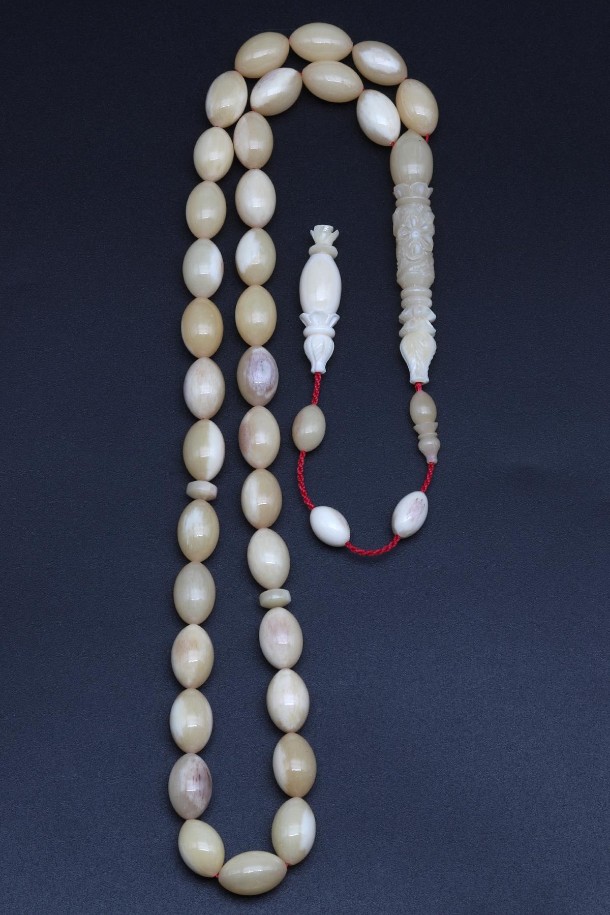 İmame Oymalı Deve Kemiği Tesbih 9 x 13 mm Beyzi Kesim