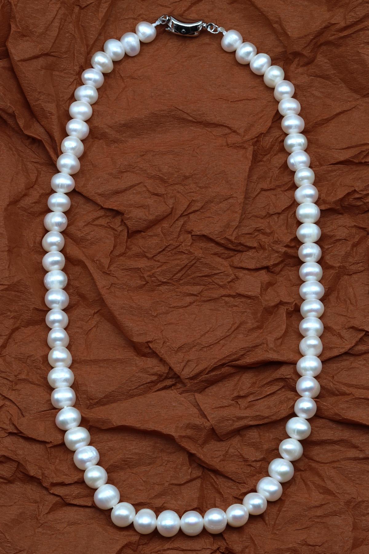 İnci Doğal Taş 925 Ayar Gümüş Kolye