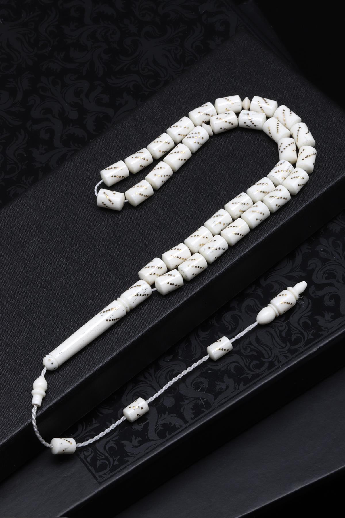 İşlemeli Kemik Tesbih 6 x 9 mm Silindir Kesim