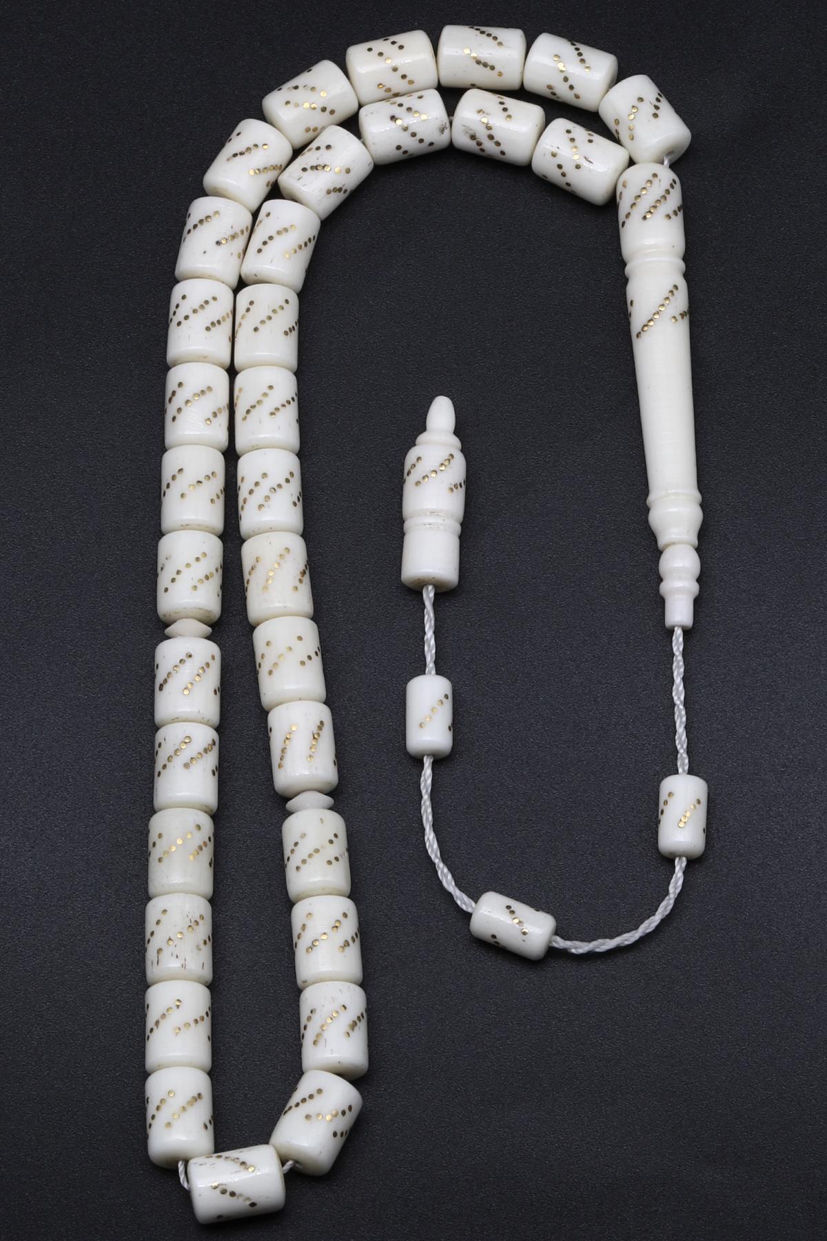 İşlemeli Kemik Tesbih 7 x 10 mm Silindir Kesim