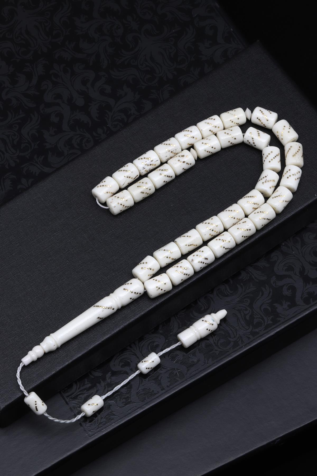 İşlemeli Kemik Tesbih 7 x 10 mm Silindir Kesim