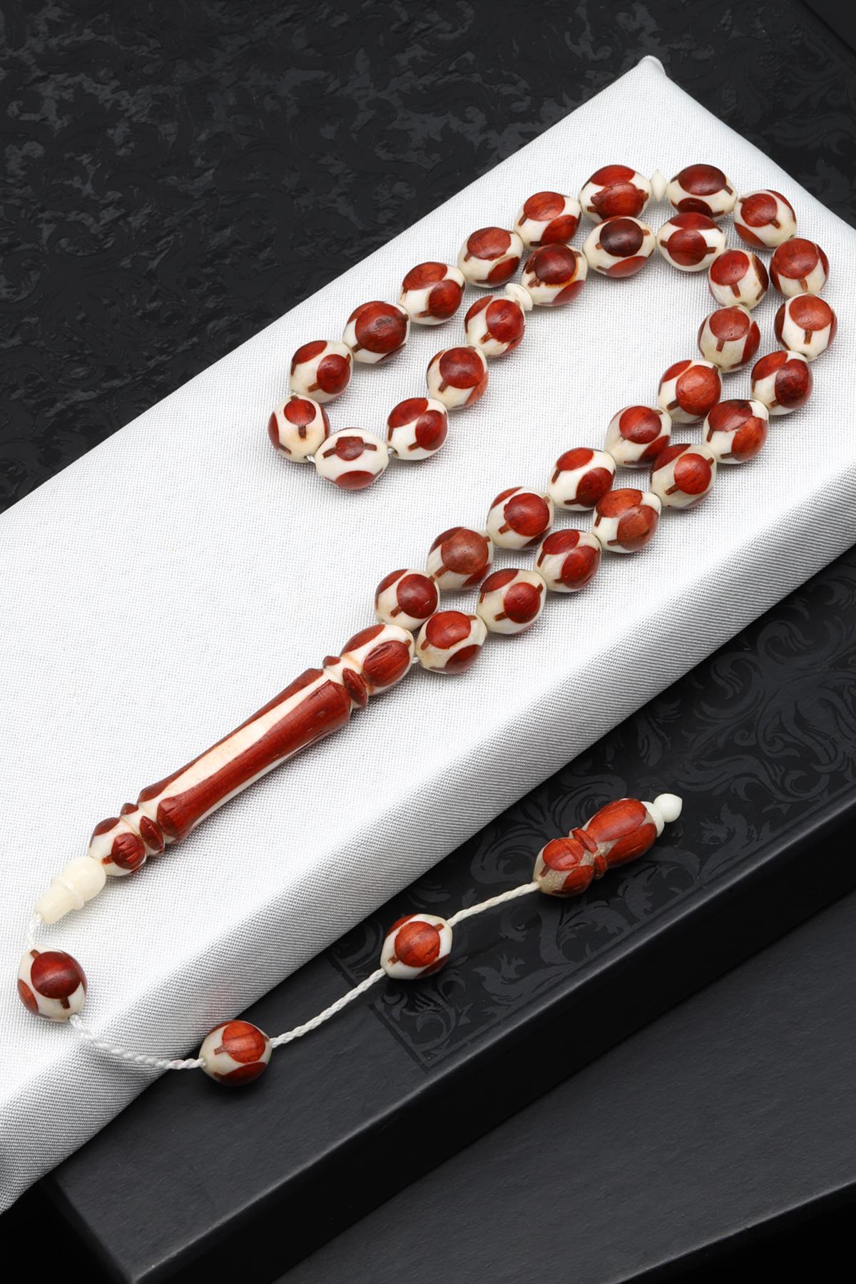 İşlemeli Kemik Tesbih 8 x 9 mm Beyzi Kesim