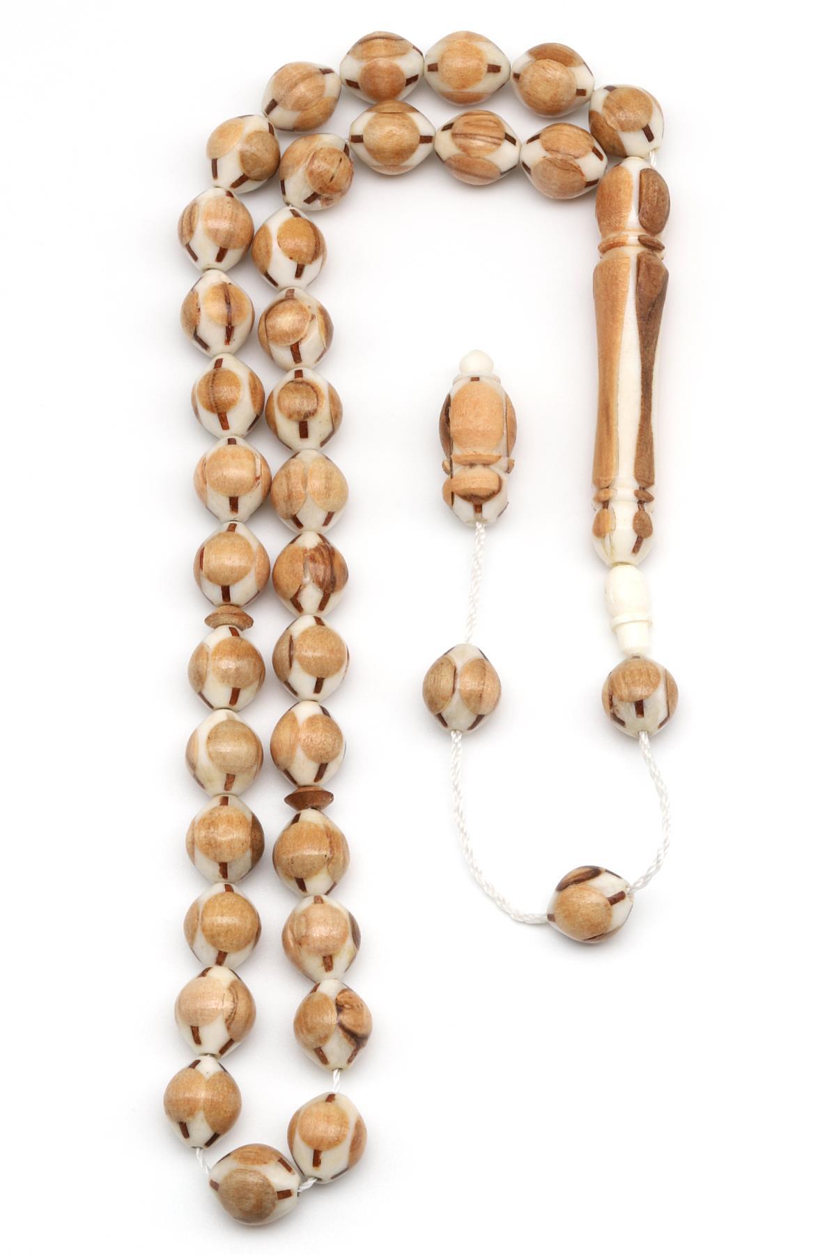 İşlemeli Kemik Tesbih 8 x 9 mm Beyzi Kesim