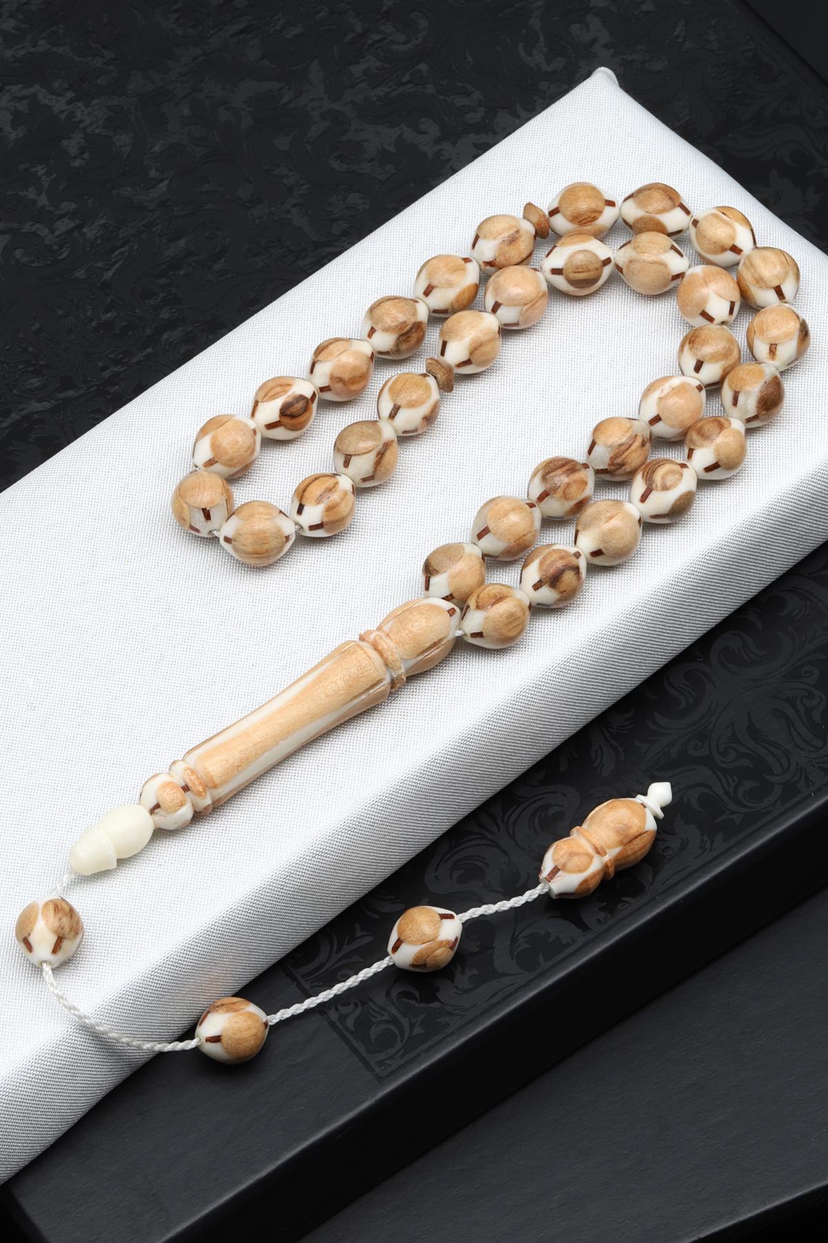 İşlemeli Kemik Tesbih 8 x 9 mm Beyzi Kesim