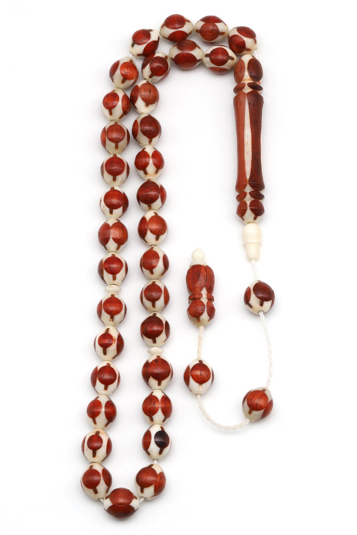 İşlemeli Kemik Tesbih 8 x 9 mm Beyzi Kesim