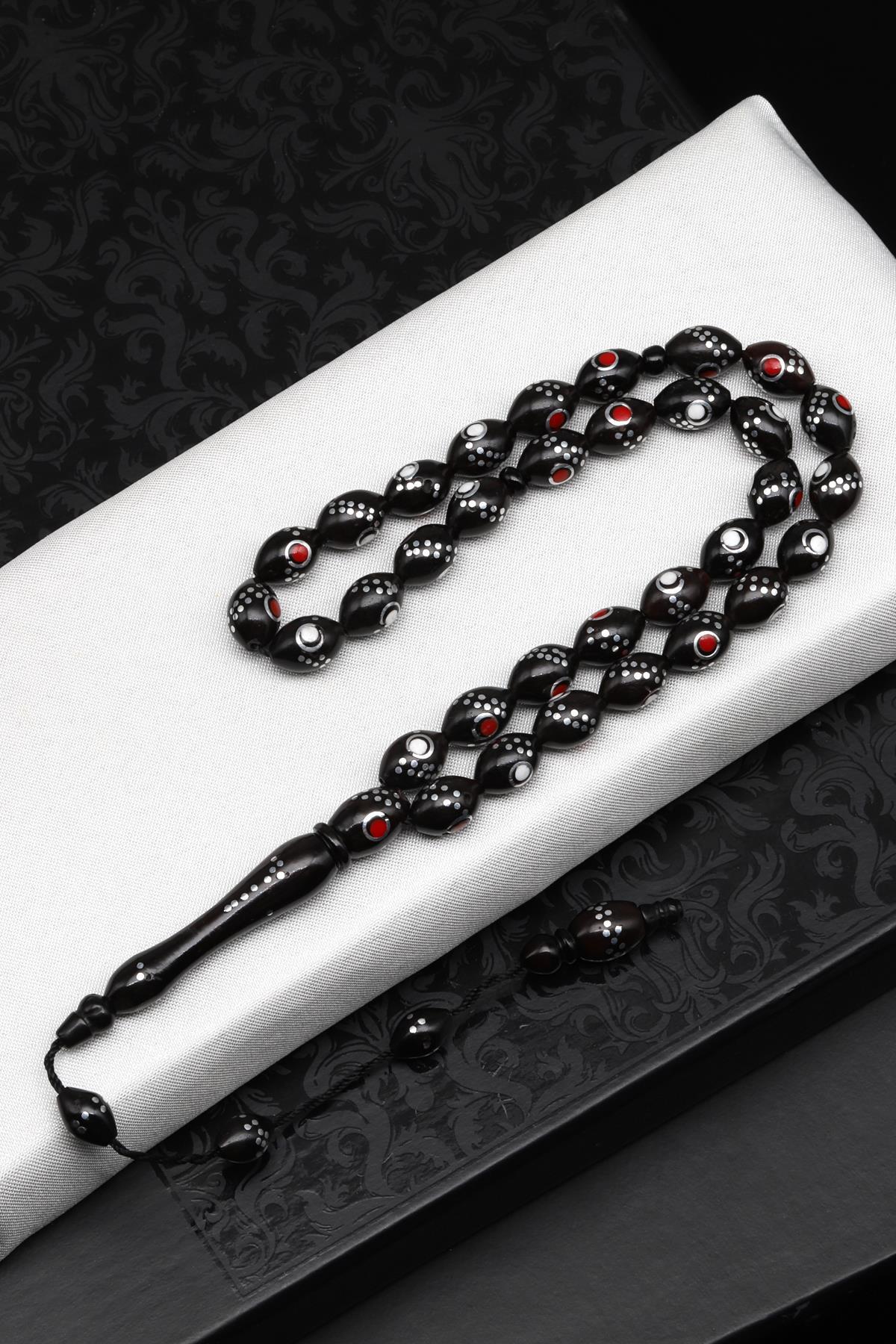 İşlemeli Kuka Ağacı Tesbih 7 x 10 mm Arpa Kesim