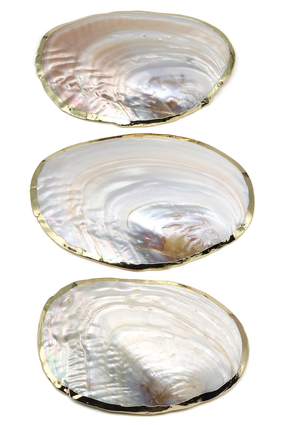 İstiridye Sedef Deniz Kabuğu - Kenarları Gold Kaplamalı