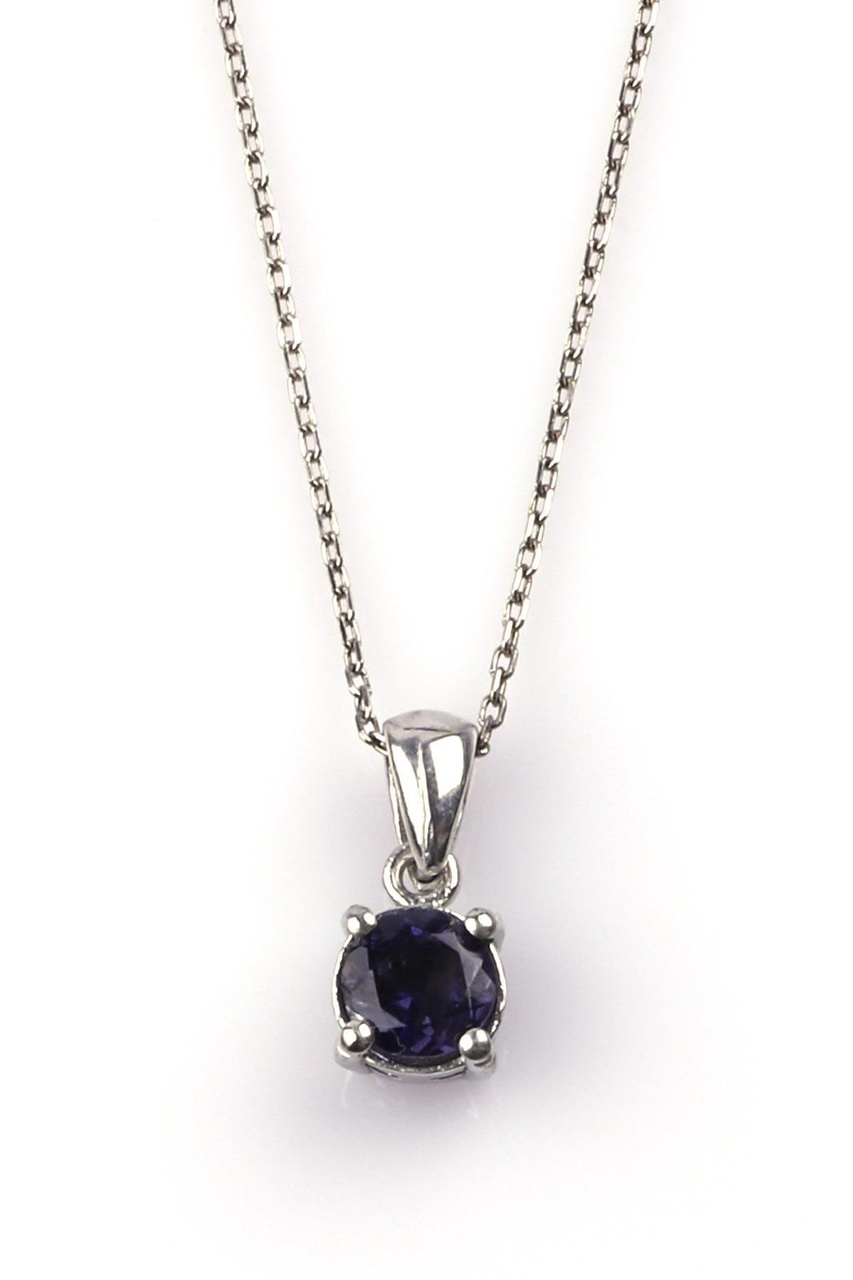 İyolit Doğal Taş 925 Ayar Gümüş Kolye