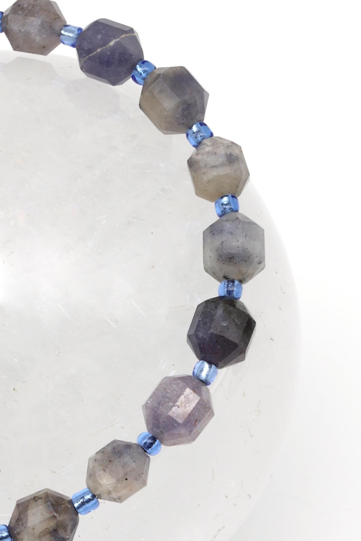 İyolit Doğal Taş Makrome Örme Bileklik Hexagonel Kesim