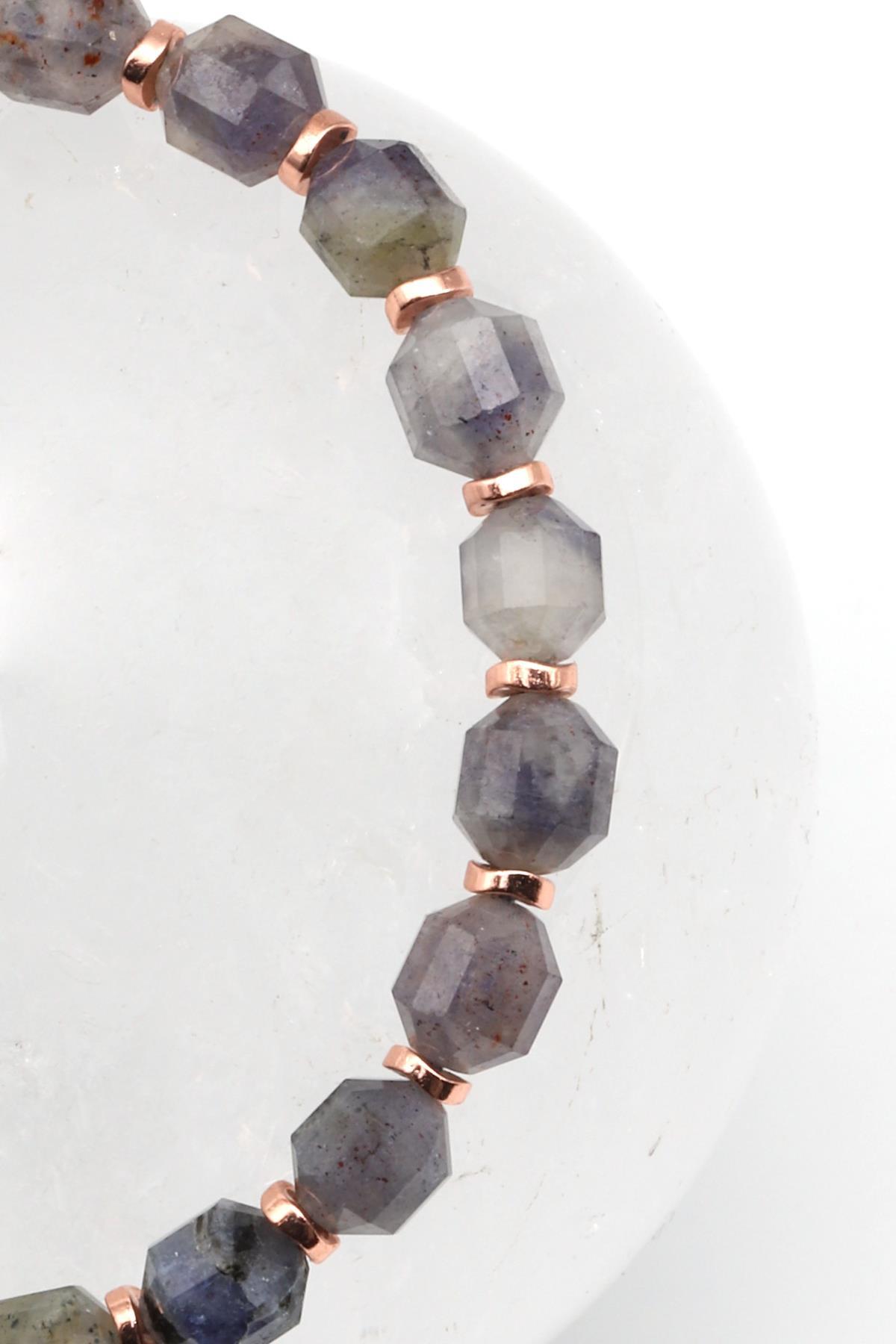 İyolit Doğal Taş Makrome Örme Bileklik Hexagonal Kesim