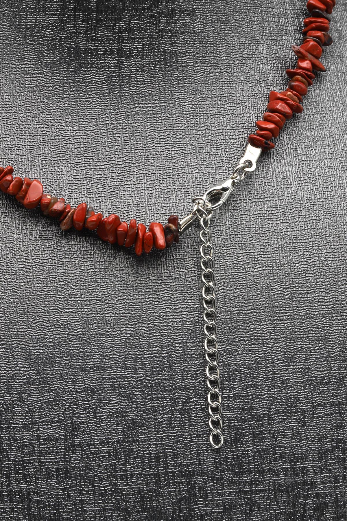 Jasper ( Çelik Klipsli ) Doğal Taş Kırıktaş Kolye 