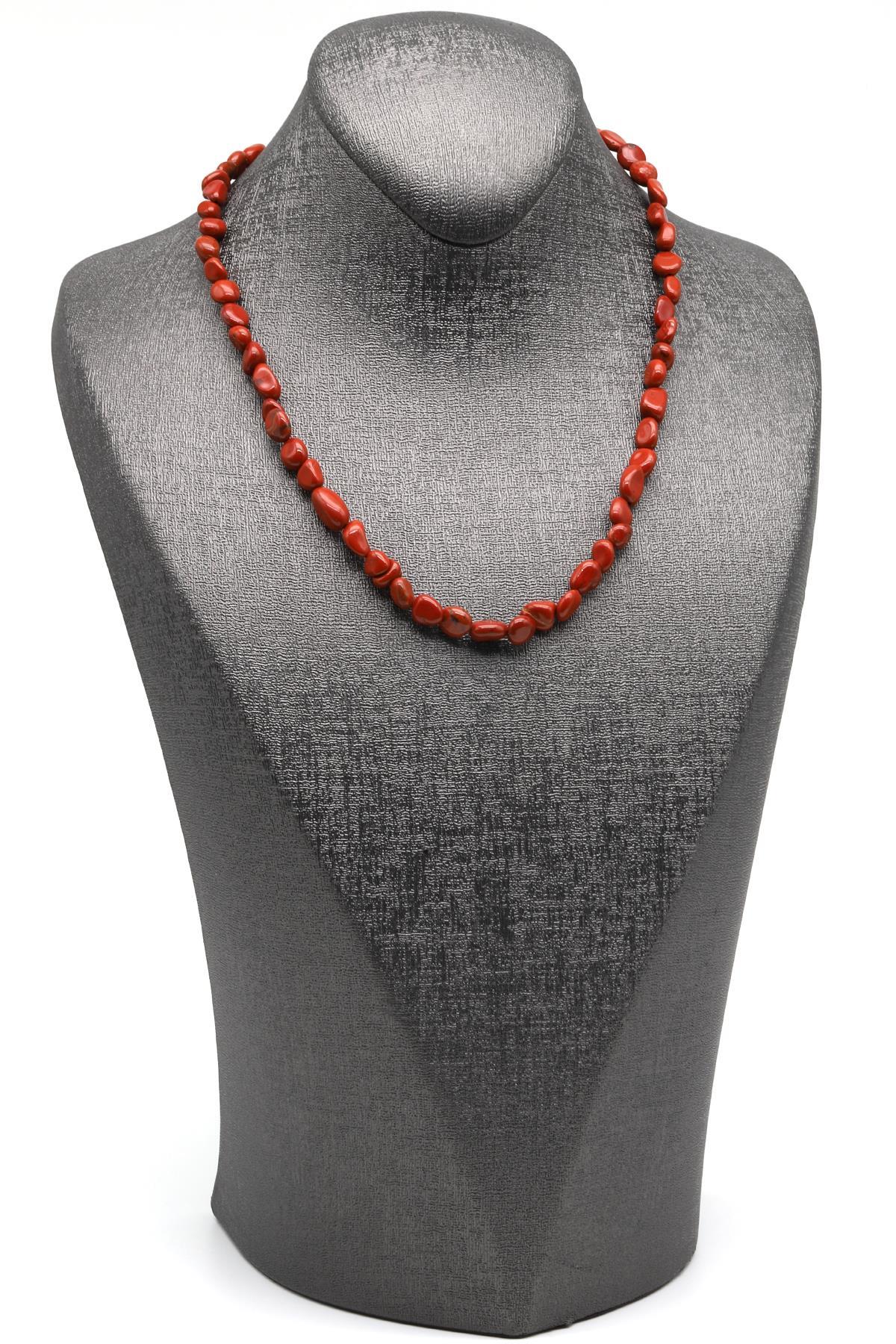 Jasper ( Çelik Klipsli ) Doğal Taş Kolye Mercimek Kesim