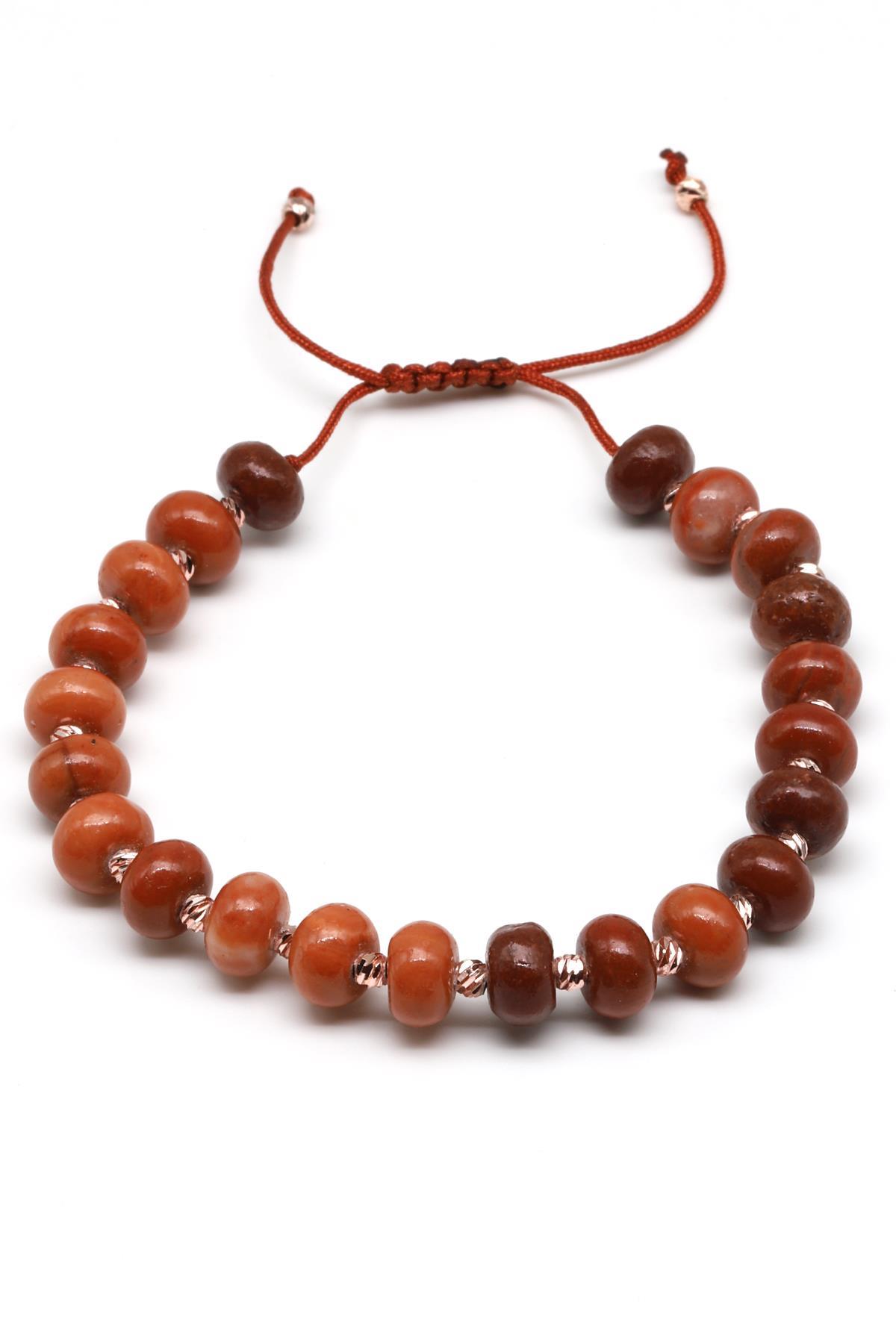 Jasper Doğal Taş Makrome Örme Bileklik Rondel Kesim