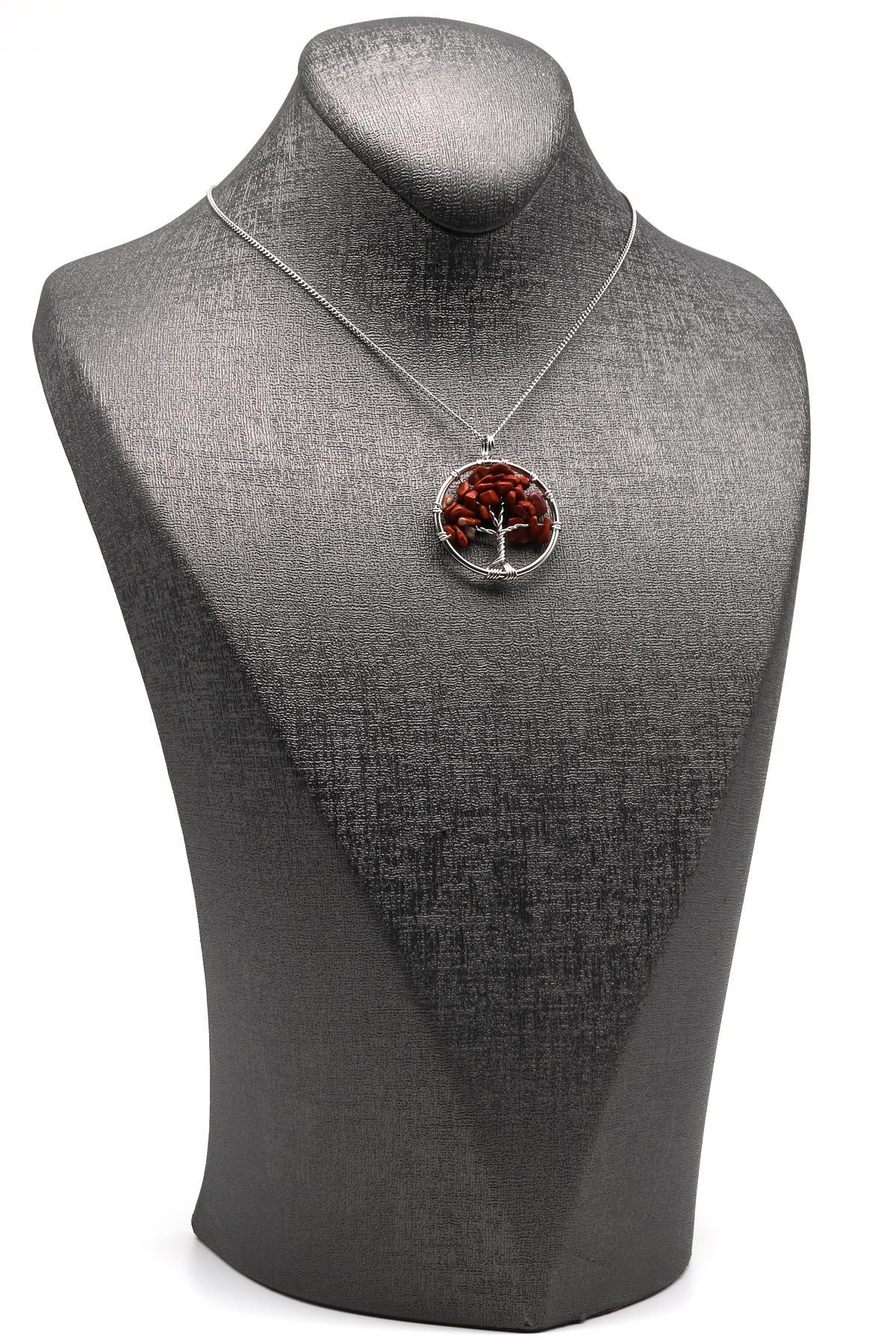 Jasper Doğal Taş Tel Sarmalı Hayat Ağacı Kolye