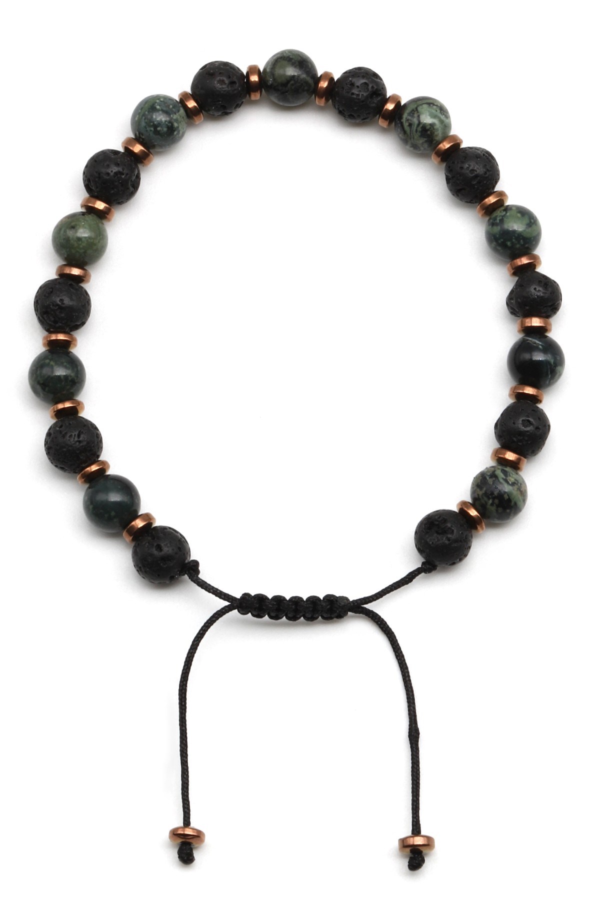 Jasper-Lav Doğal Taş Makrome Örme Bileklik Küre Kesim - BMK-681