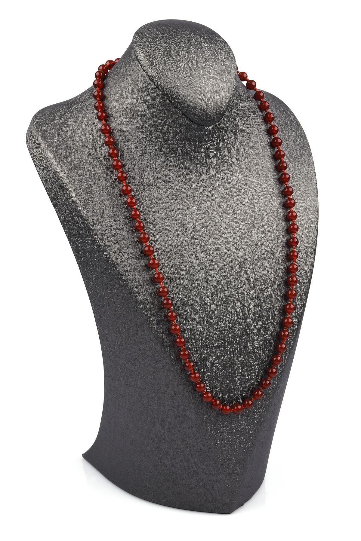 Kahverengi Akik Doğal Taş 6 mm Düğümlü Kolye