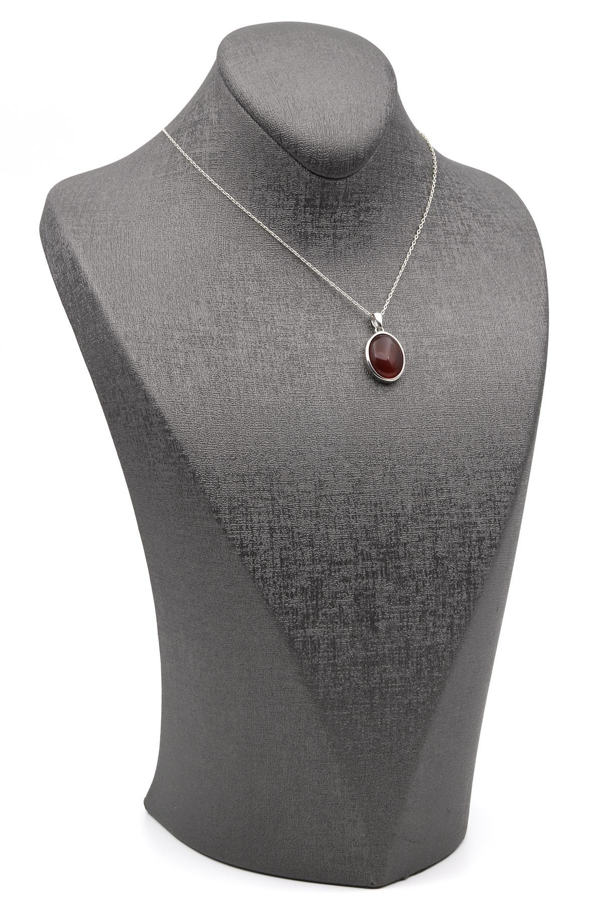 Kahverengi Akik Doğal Taş 925 Ayar Gümüş Kolye