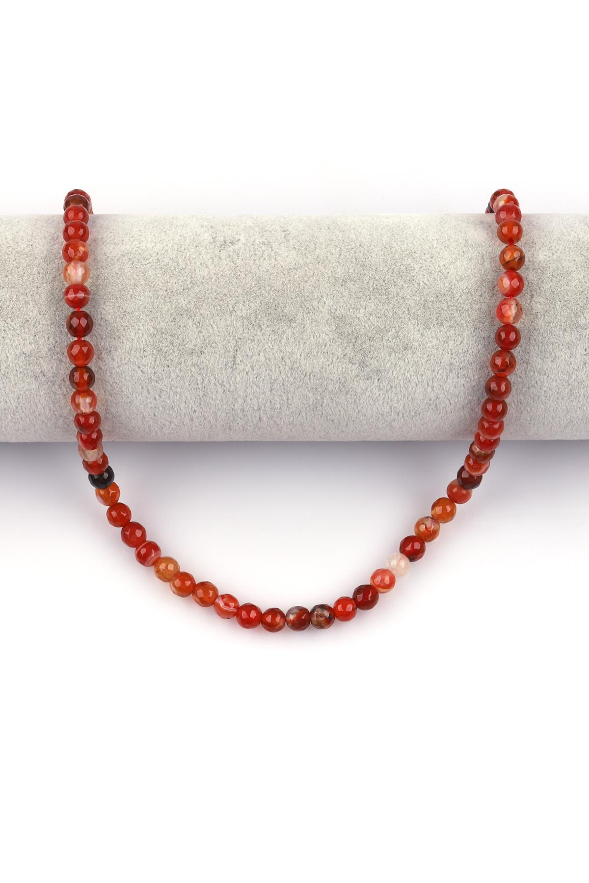 Kahverengi Akik Doğal Taş Dizi 6 mm Fasetli Küre Kesim