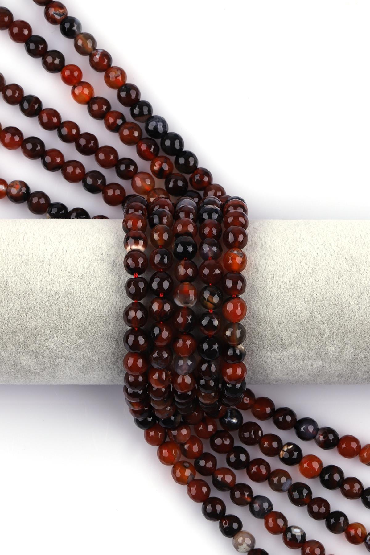 Kahverengi Akik Doğal Taş Dizi 8 mm Fasetli Küre Kesim