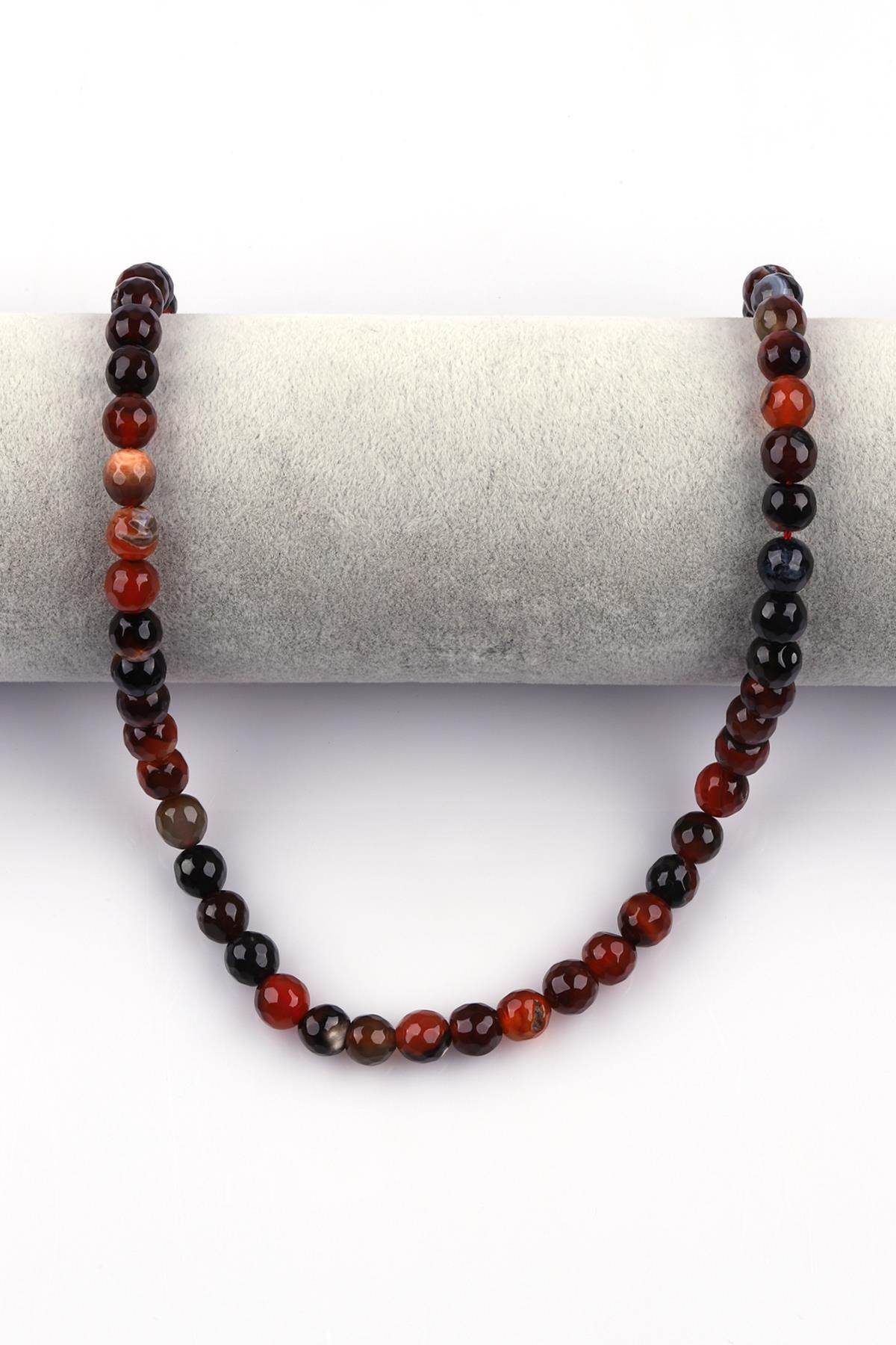 Kahverengi Akik Doğal Taş Dizi 8 mm Fasetli Küre Kesim