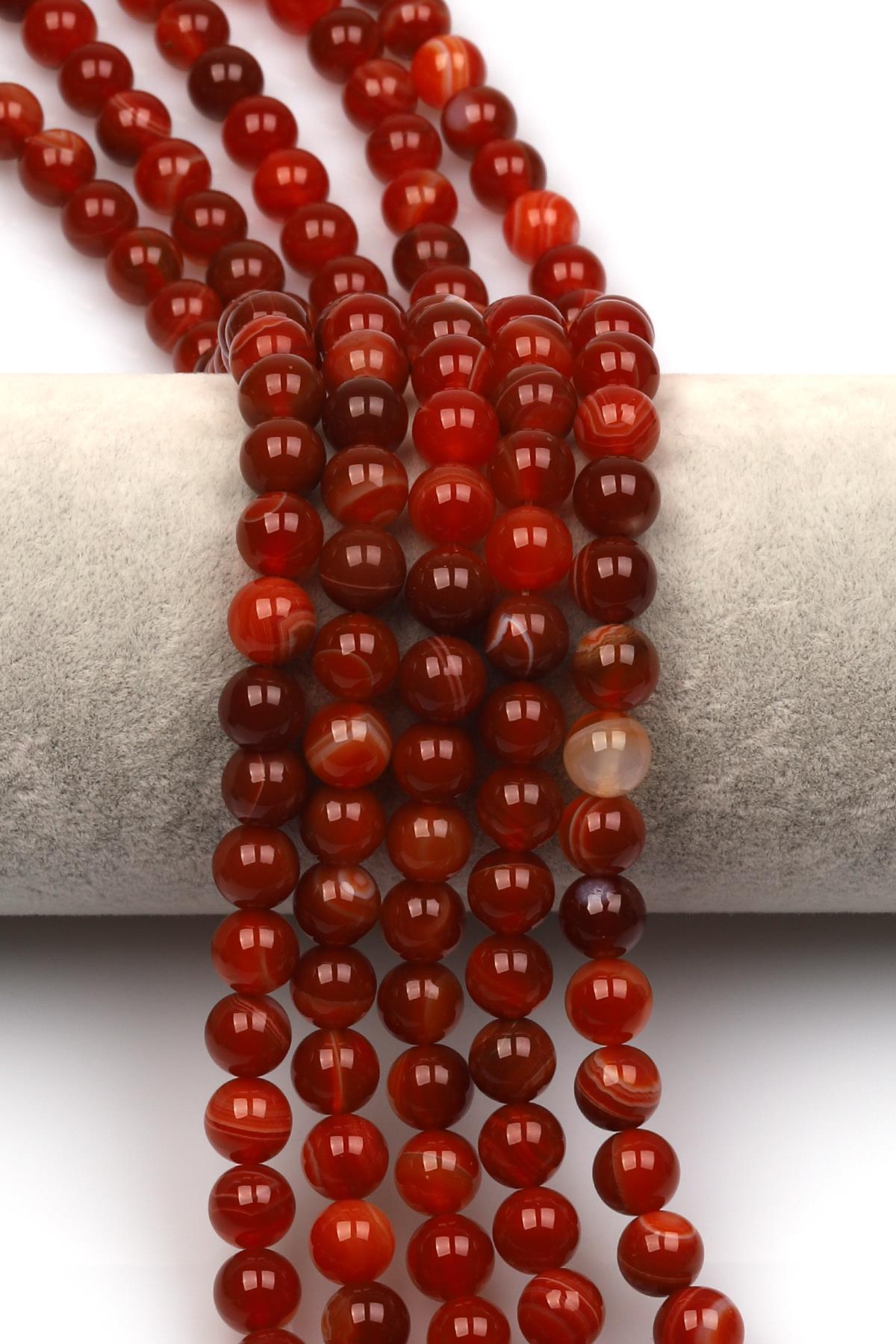 Kahverengi Akik Doğal Taş Dizi 8 mm Küre Kesim