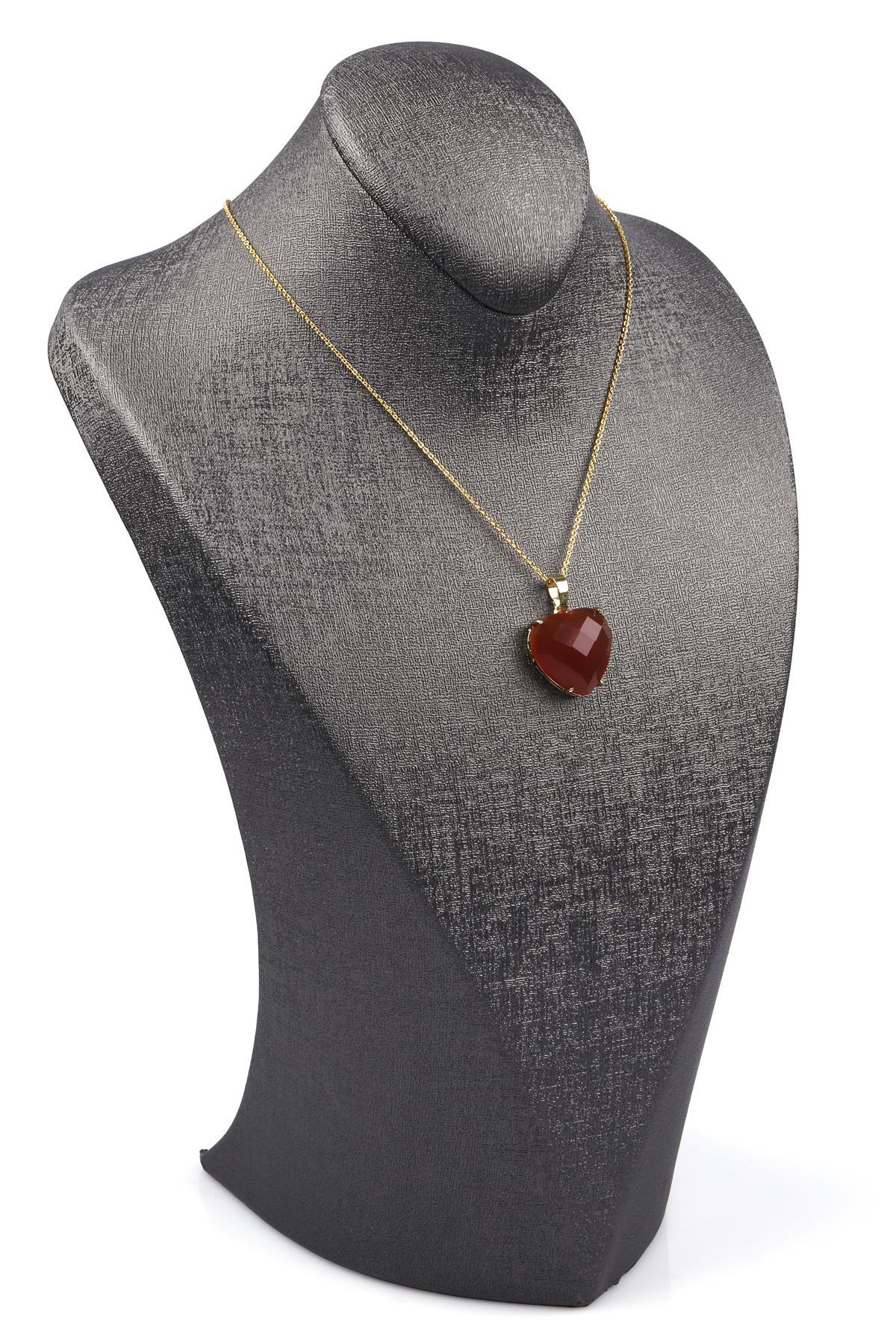 Kahverengi Akik Doğal Taş Gold Renkli Kolye