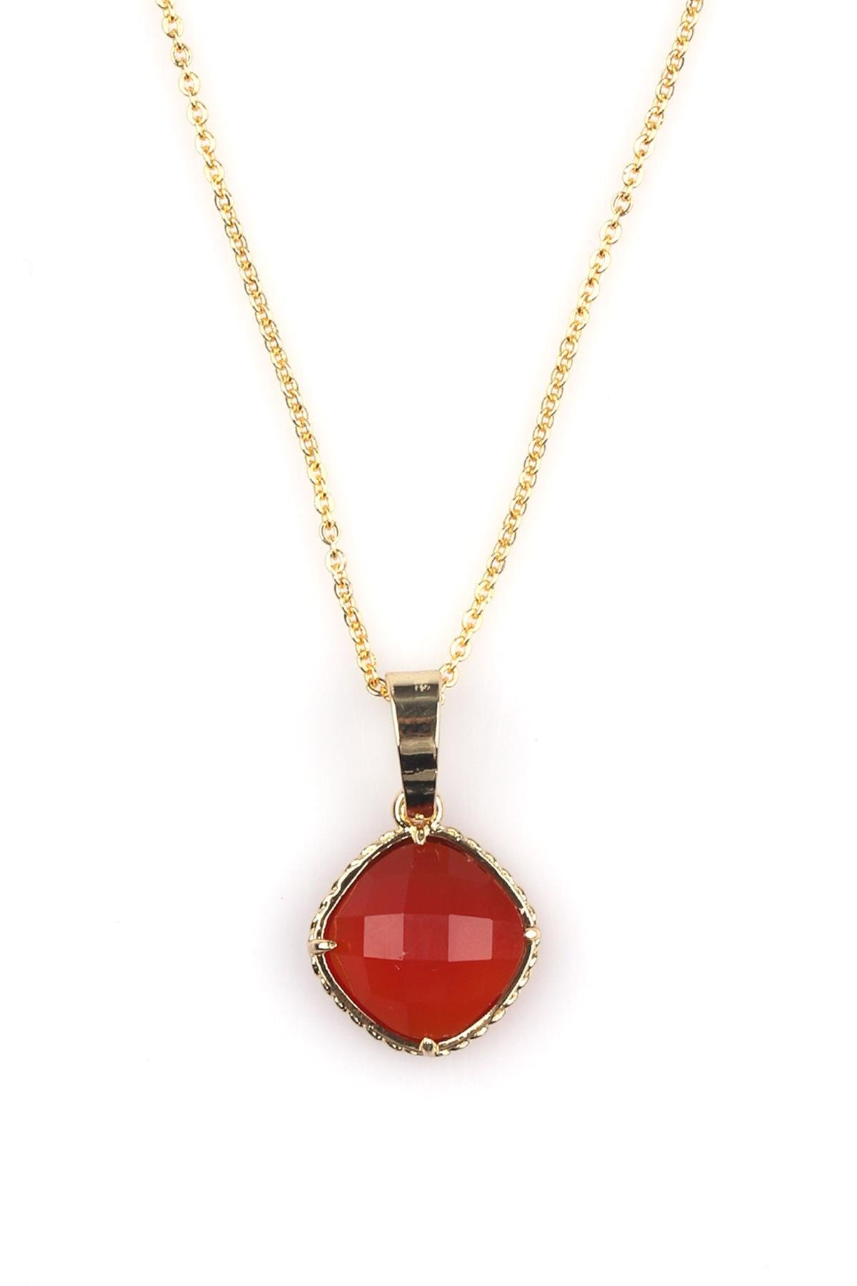 Kahverengi Akik Doğal Taş Gold Renkli Kolye