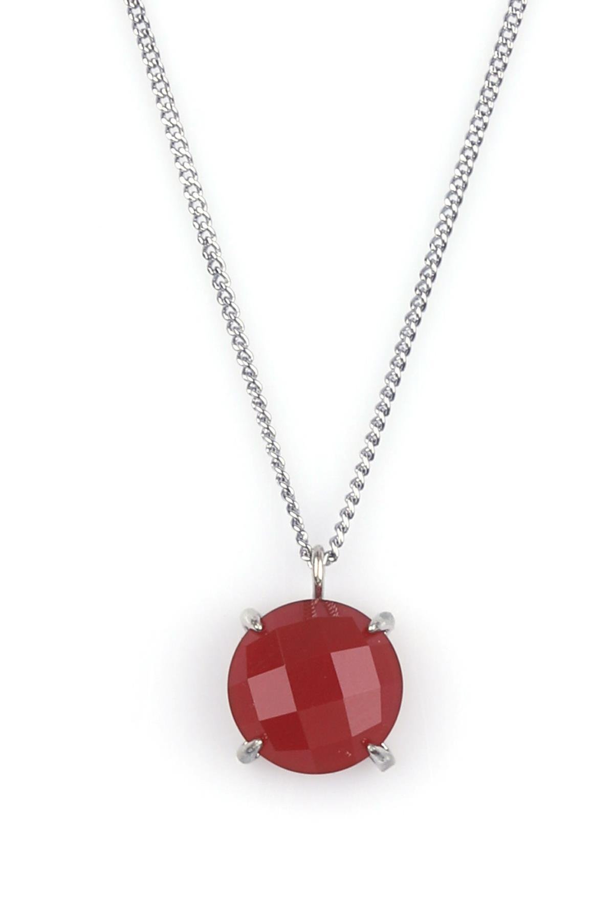 Kahverengi Akik Doğal Taş Gümüş Renkli Kolye