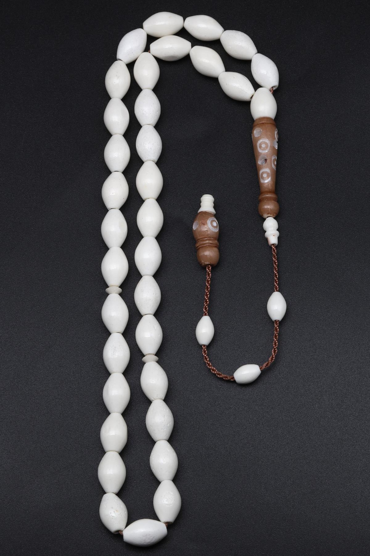 Kahverengi İmameli Kemik Tesbih 7 x 11 mm Arpa Kesim