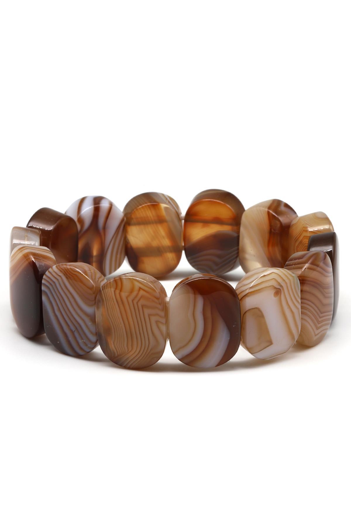 Kahverengi Madagaskar Akik Doğal Taş Bileklik 15 x 20 mm Özel Kesim